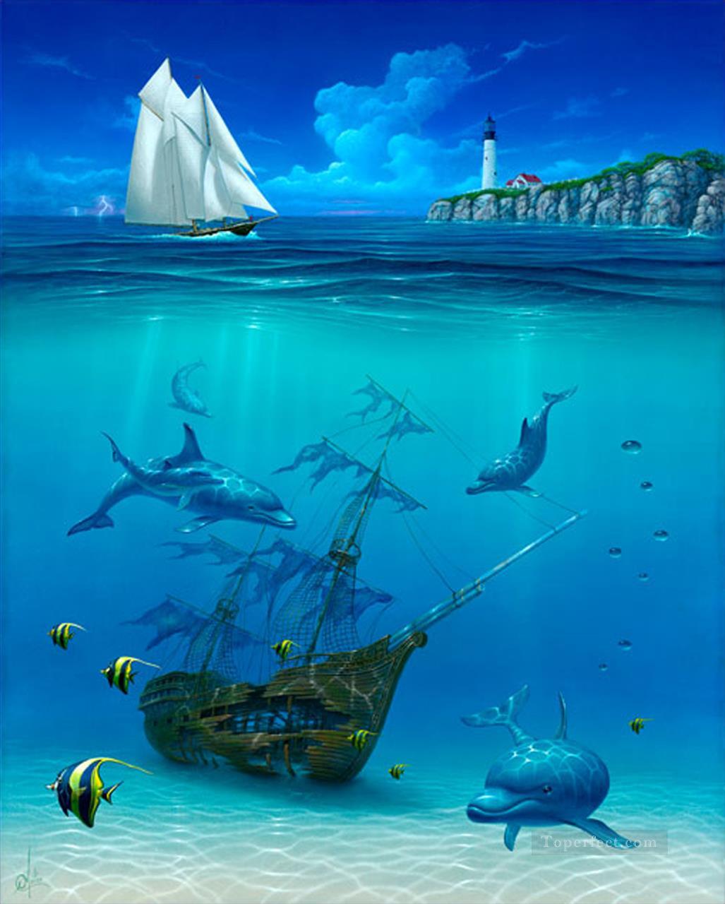 Sail Away under sea Oil Paintings